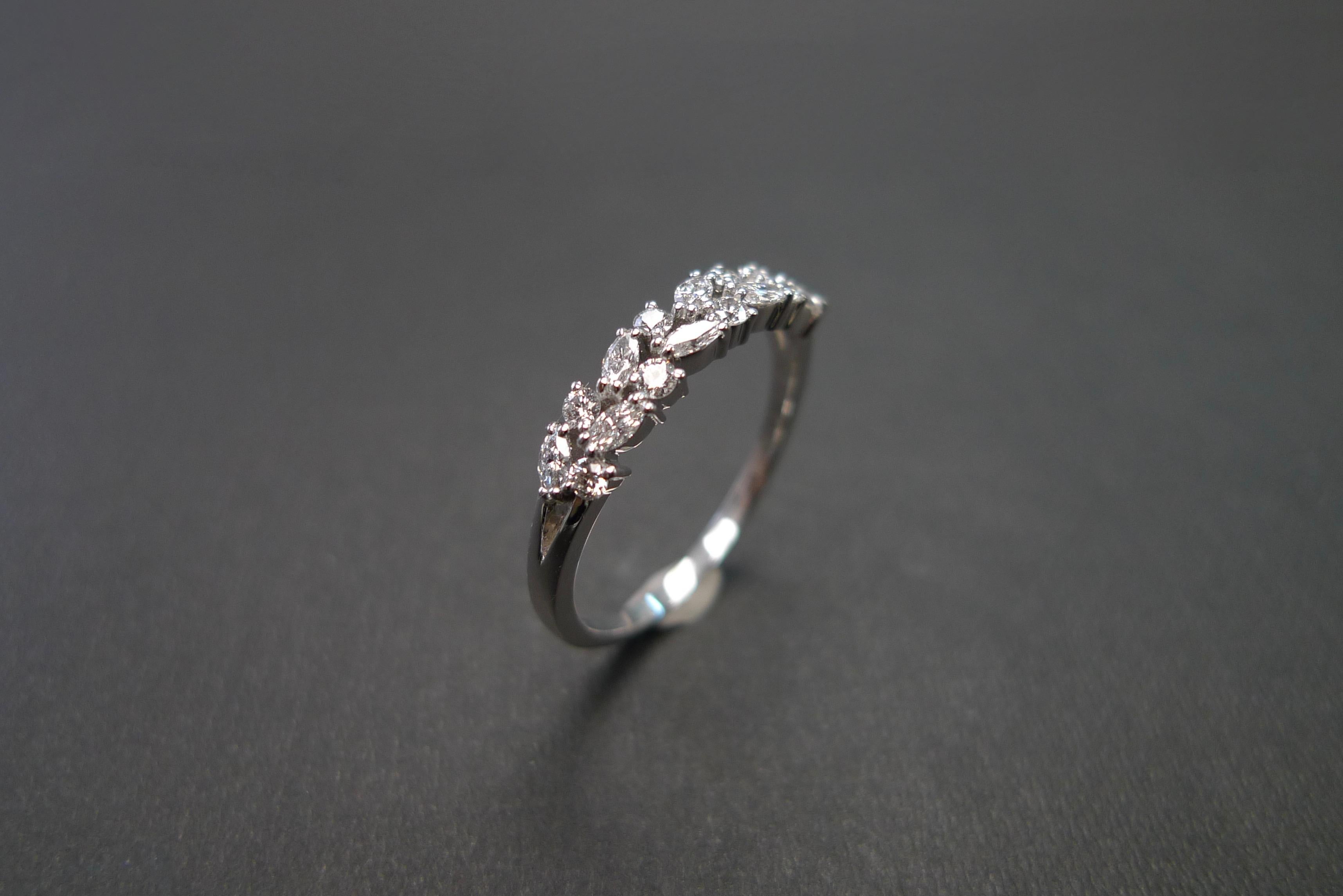 For Sale:  Marquise Diamond and Round Brilliant Cut Diamond Wedding Ring in 18K White Gold  7