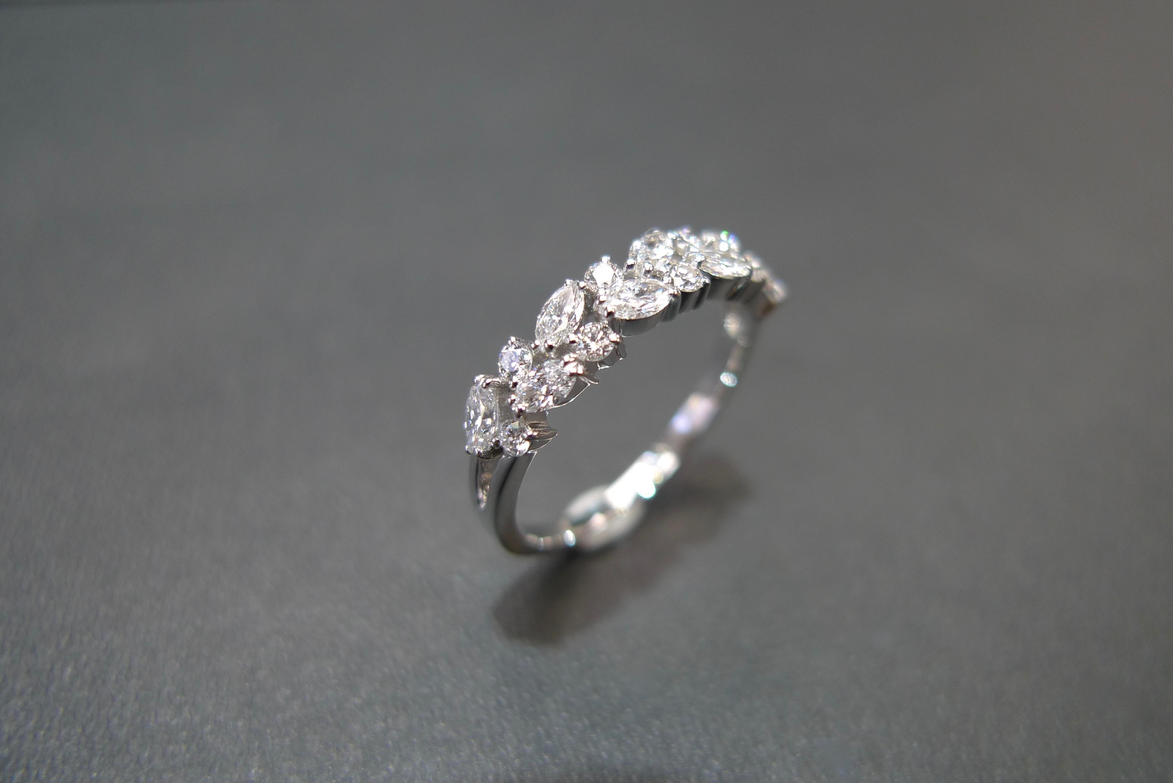For Sale:  Marquise Diamond and Round Brilliant Cut Diamond Wedding Ring in 18K White Gold  9