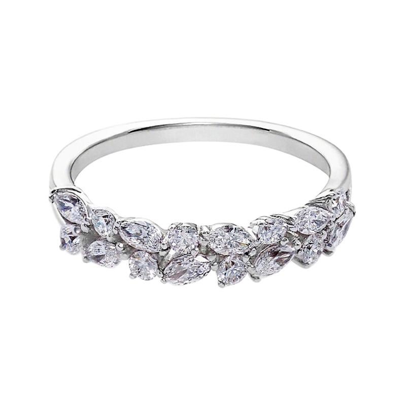 Bague de mariage en or blanc 18 carats avec diamants taille marquise et diamants ronds taille brillant 