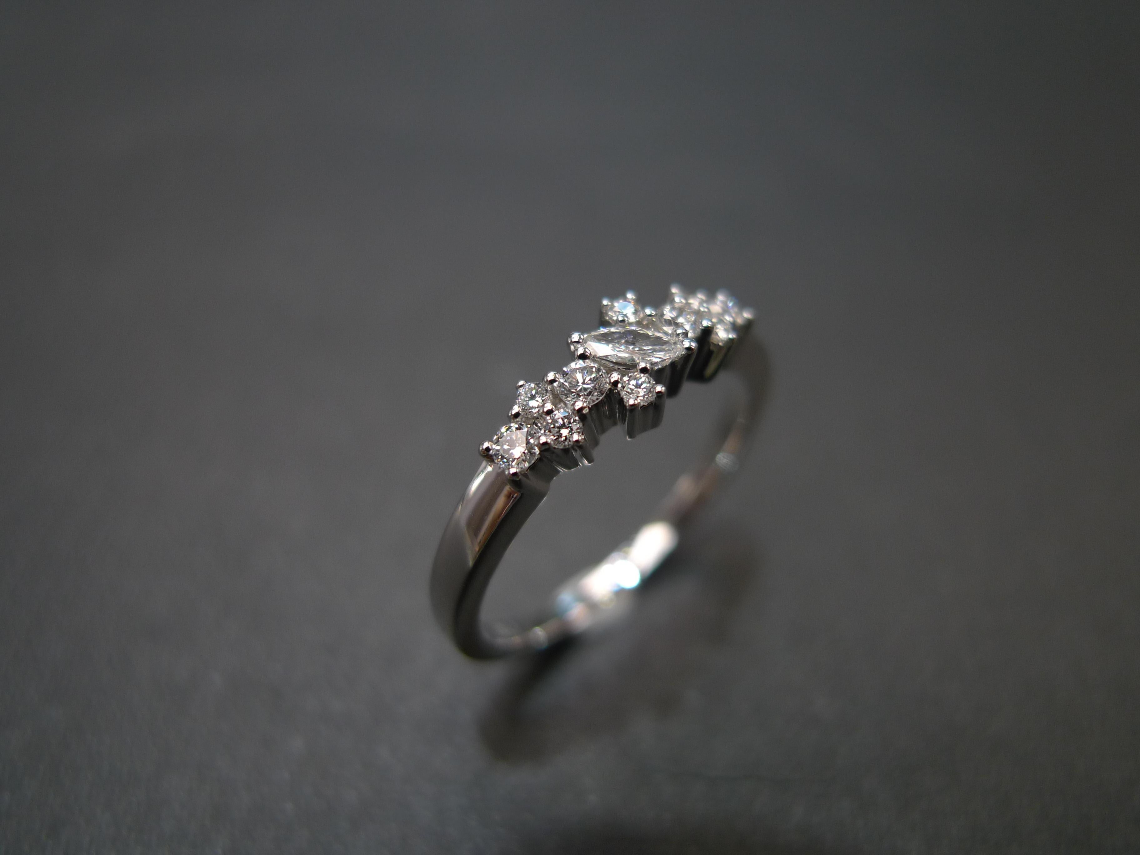 For Sale:  Marquise Diamond and Round Brilliant Diamond Wedding Ring in 18k White Gold 2