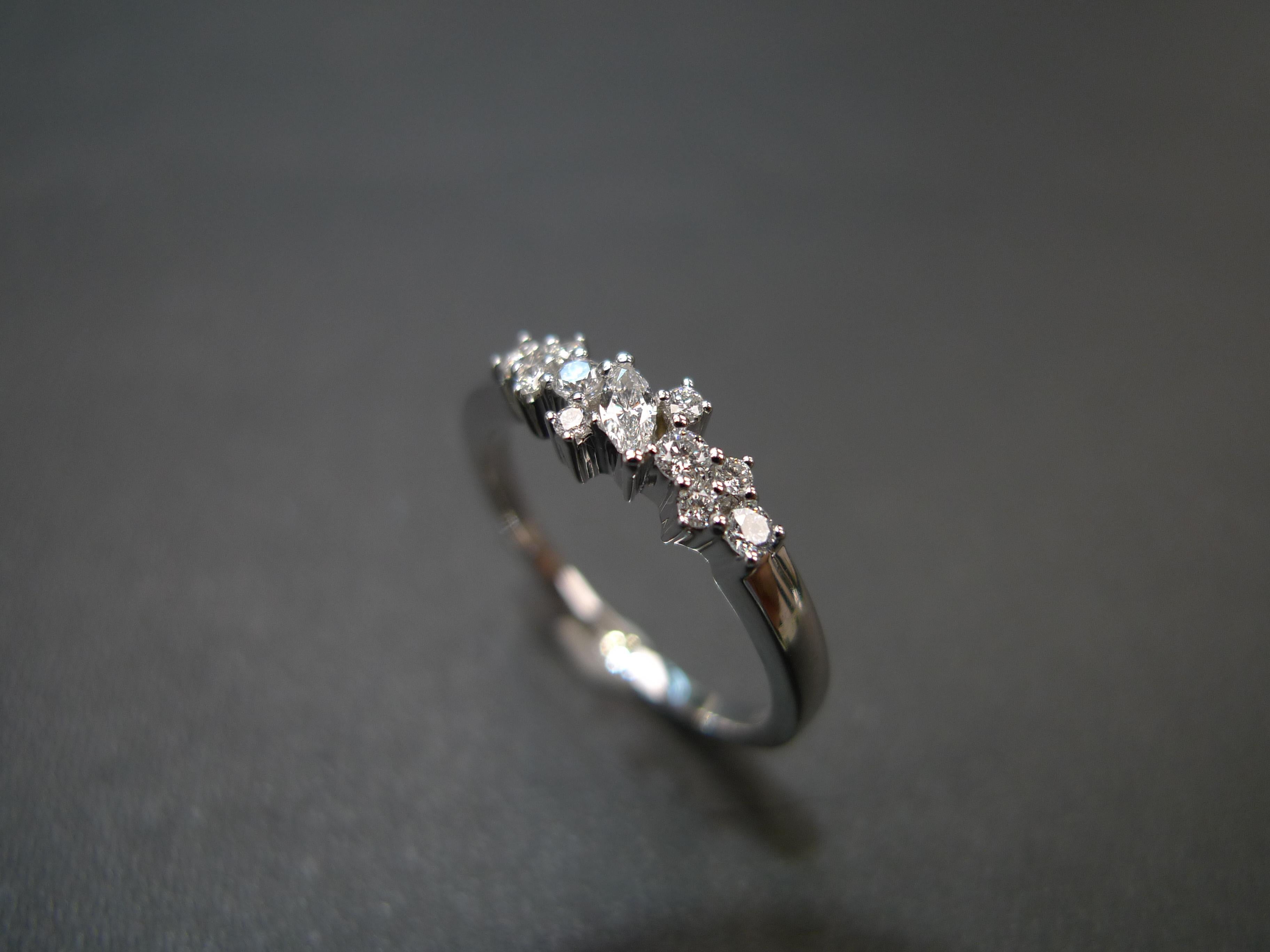 For Sale:  Marquise Diamond and Round Brilliant Diamond Wedding Ring in 18k White Gold 3