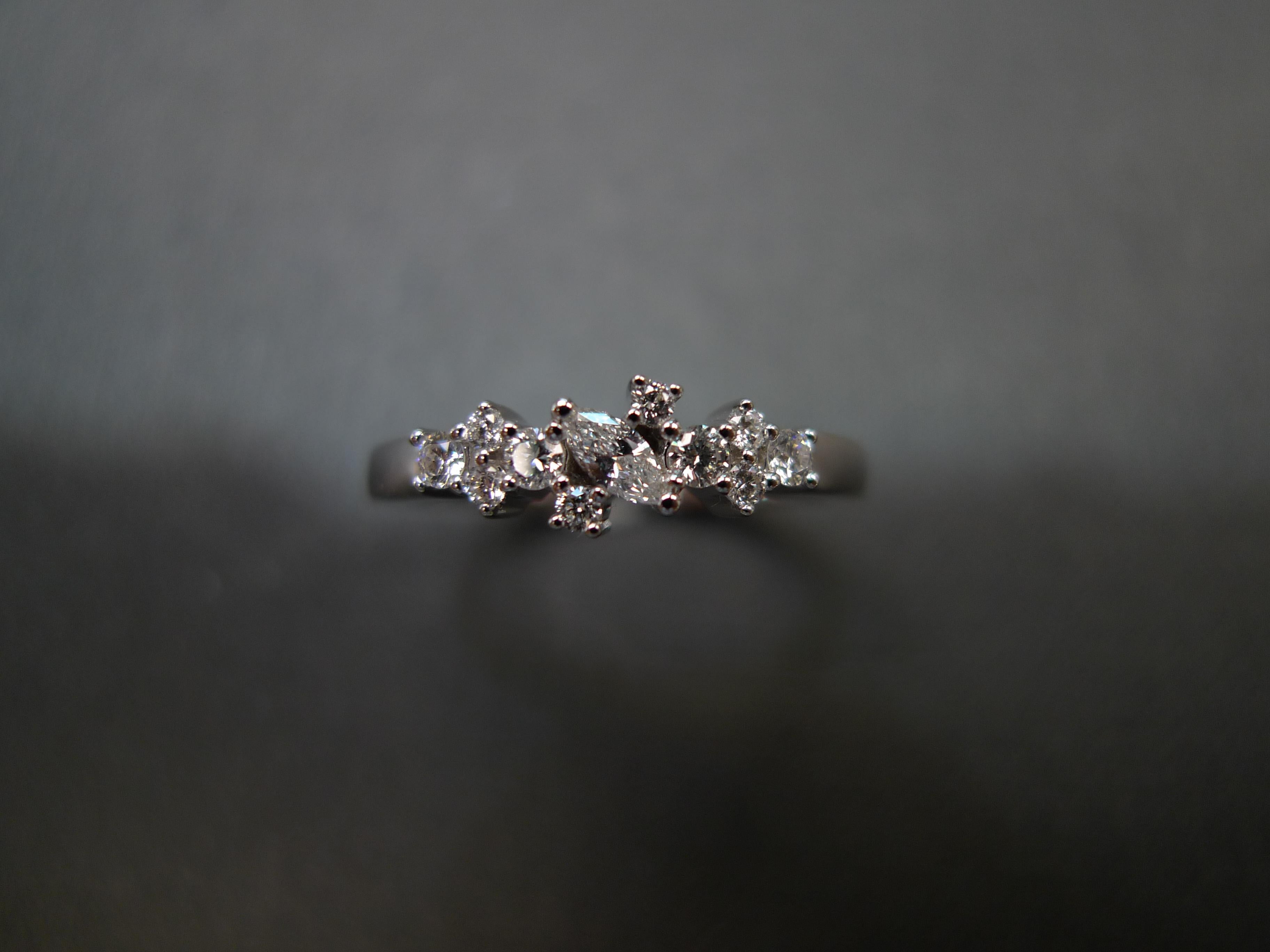 For Sale:  Marquise Diamond and Round Brilliant Diamond Wedding Ring in 18k White Gold 4