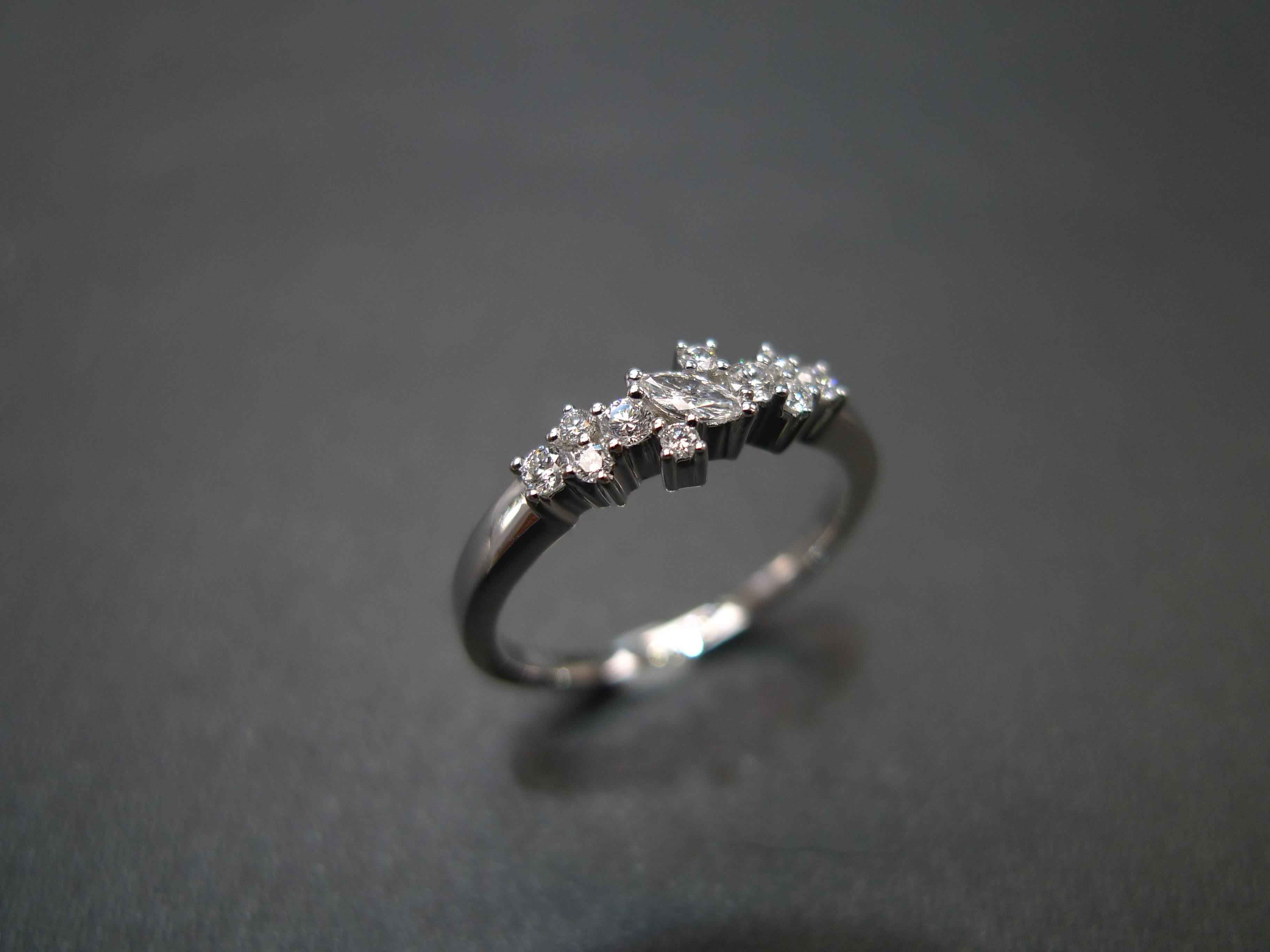 For Sale:  Marquise Diamond and Round Brilliant Diamond Wedding Ring in 18k White Gold 6