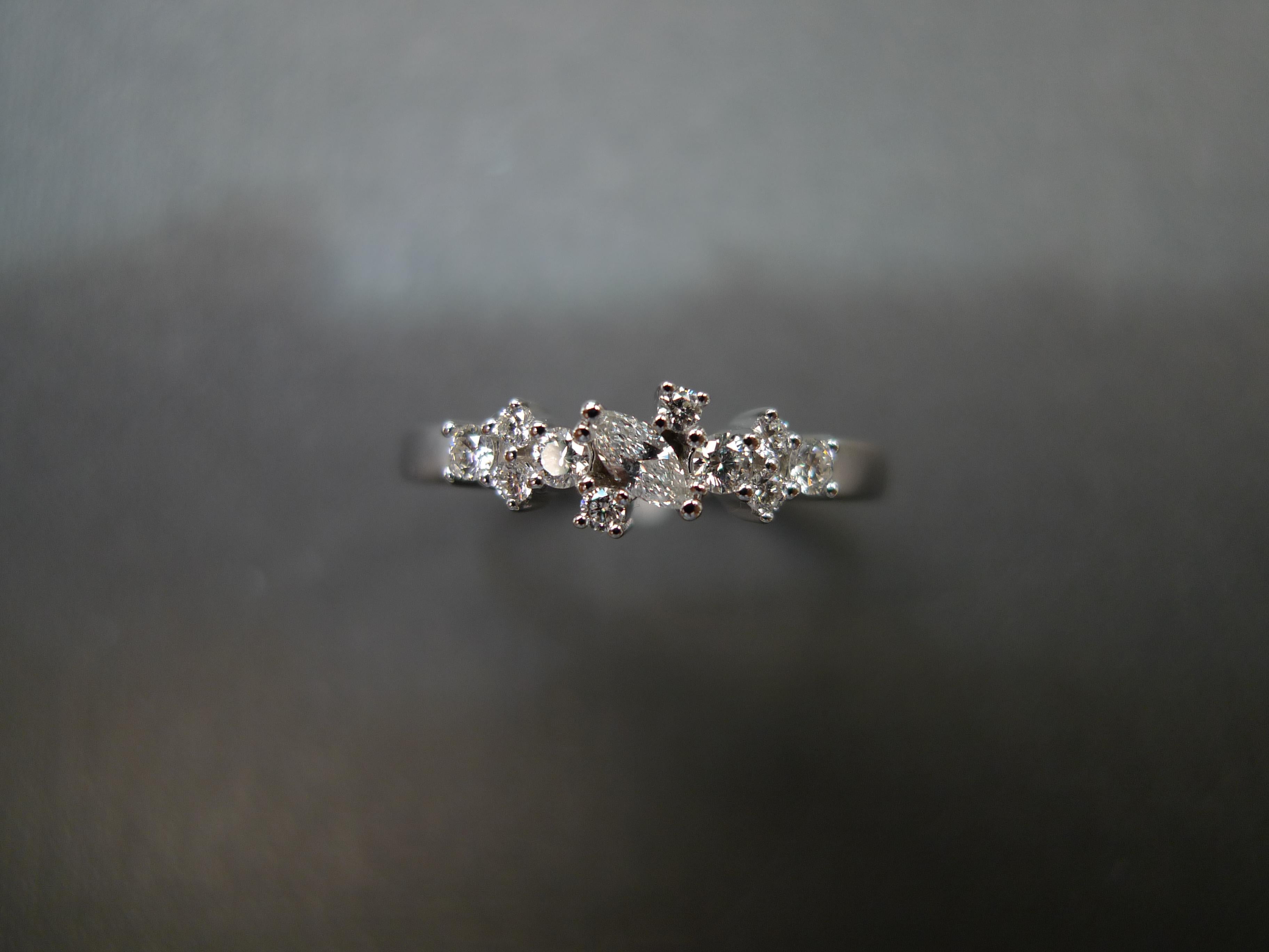 For Sale:  Marquise Diamond and Round Brilliant Diamond Wedding Ring in 18k White Gold 8