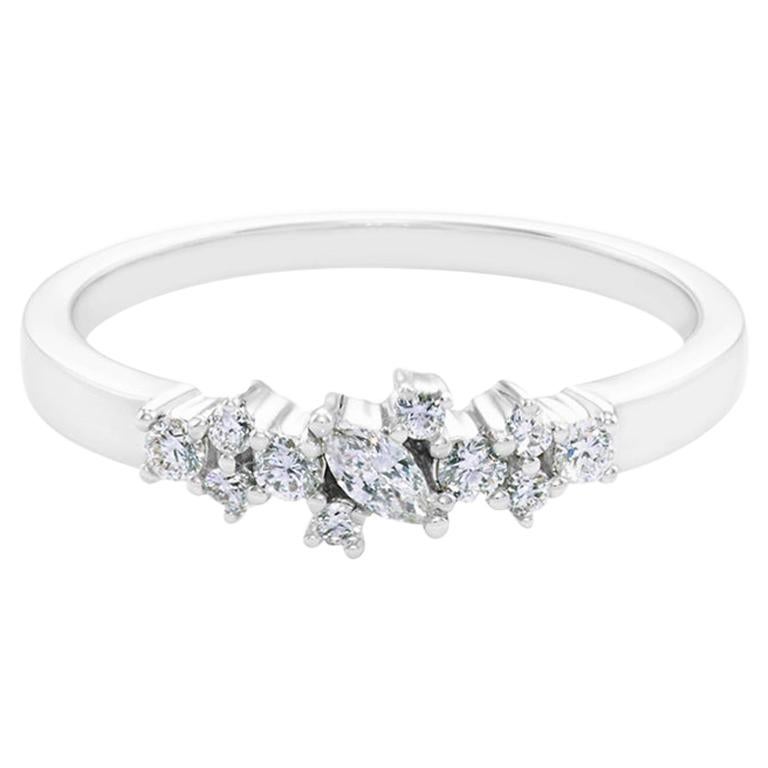 For Sale:  Marquise Diamond and Round Brilliant Diamond Wedding Ring in 18k White Gold