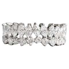 Marquise Diamond and Round Diamond Elegant Ring 14K Solid White Gold
