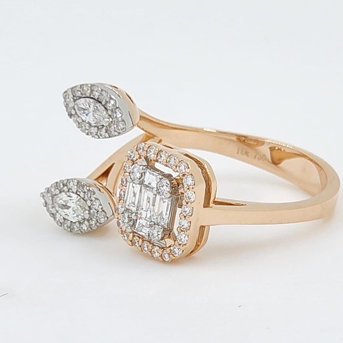 Modern 0.67Ct Marquise Diamond and Round Diamond Ring in 18K Rose and White Gold For Sale