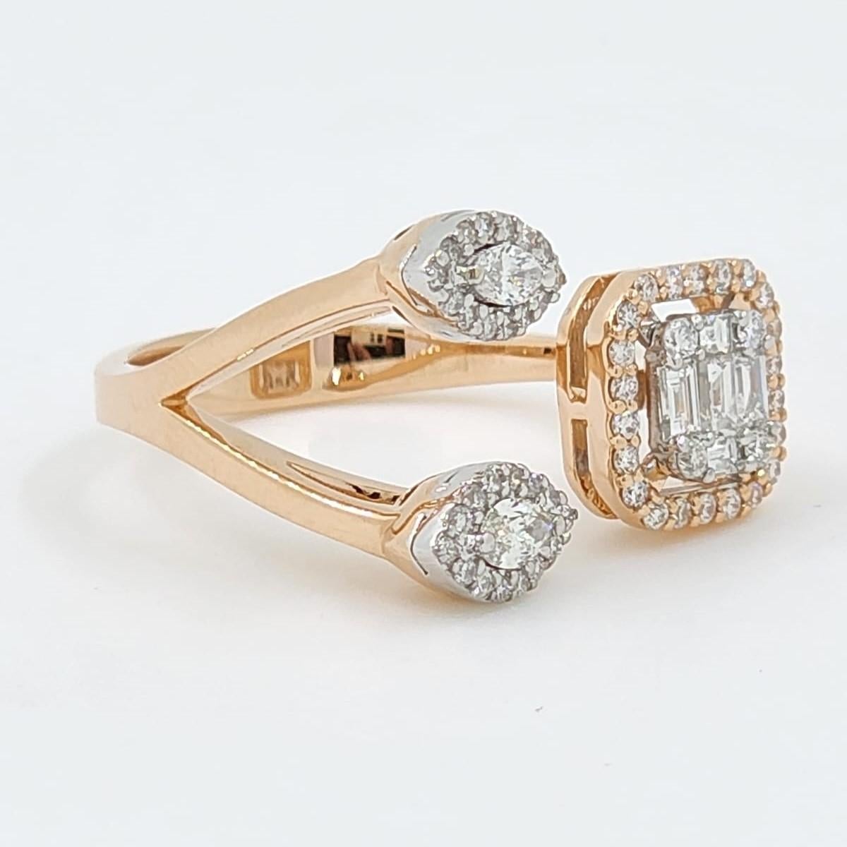 Marquise Cut 0.67Ct Marquise Diamond and Round Diamond Ring in 18K Rose and White Gold For Sale