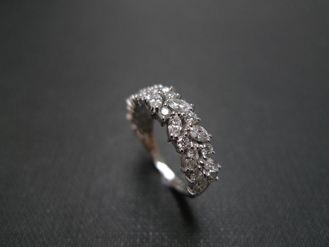 For Sale:  Marquise Diamond and Round Diamonds Half Eternity Wedding Band in 18K White Gold 2