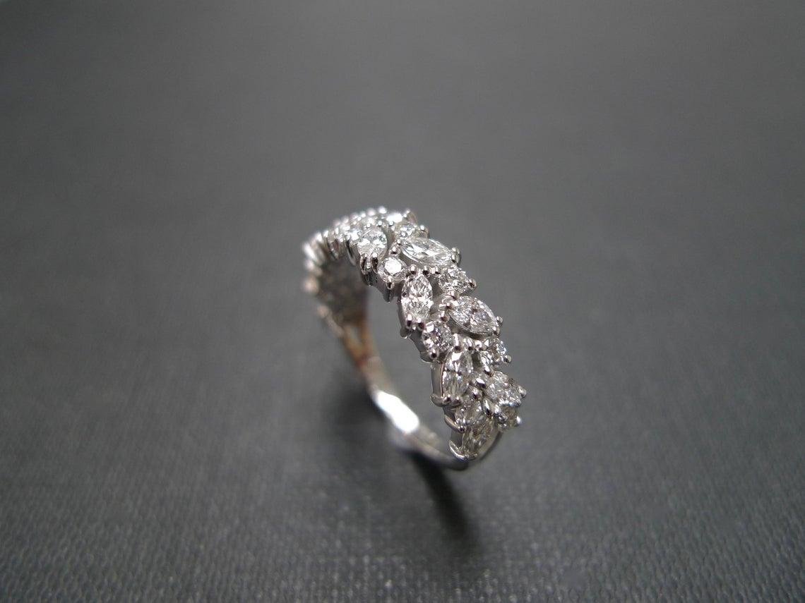 For Sale:  Marquise Diamond and Round Diamonds Half Eternity Wedding Band in 18K White Gold 3