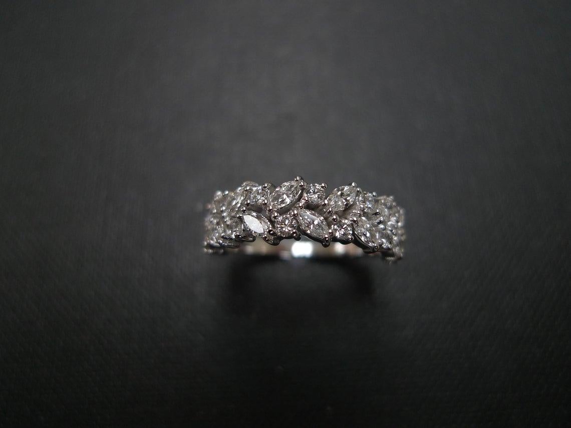 For Sale:  Marquise Diamond and Round Diamonds Half Eternity Wedding Band in 18K White Gold 4