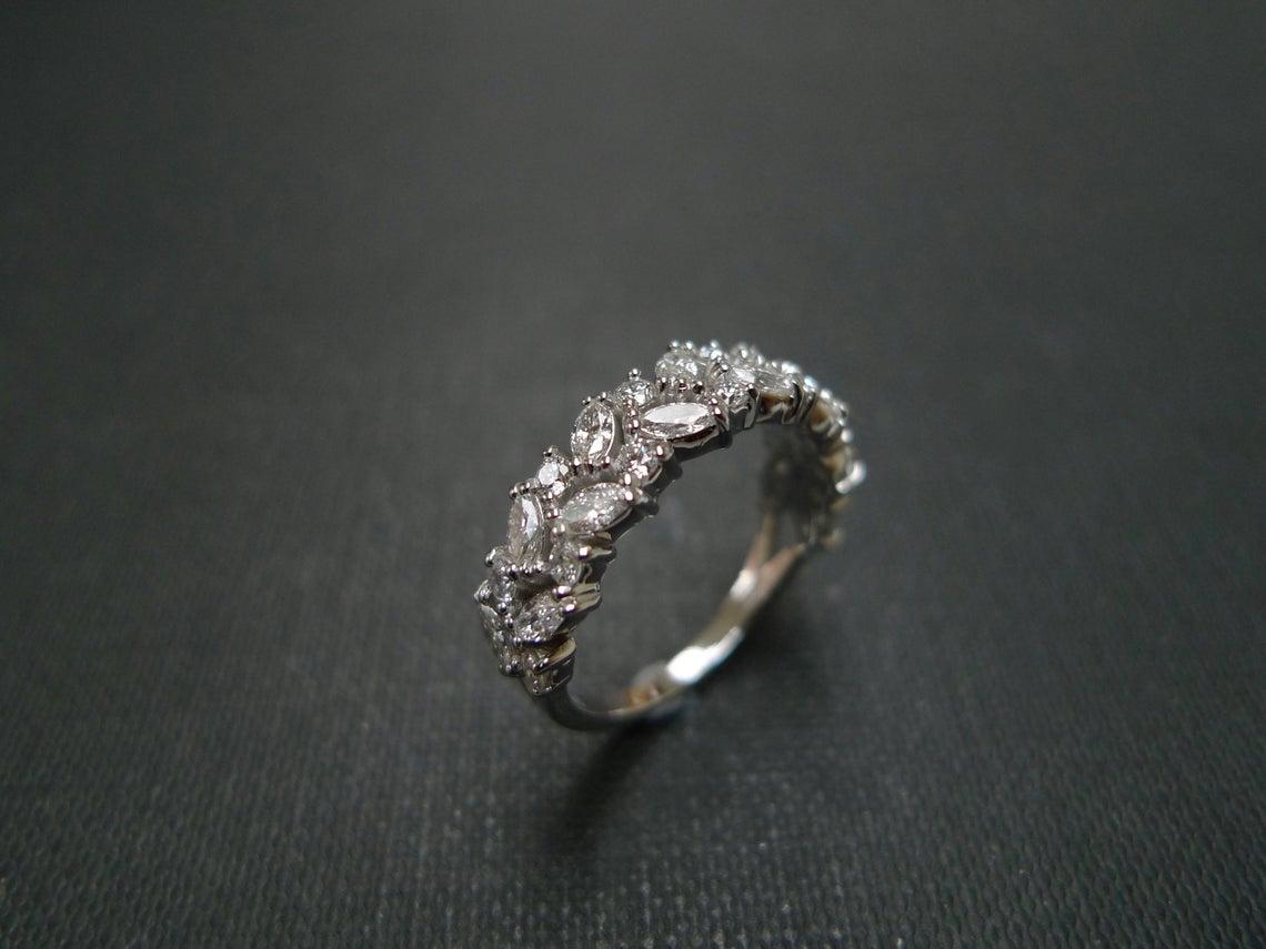 For Sale:  Marquise Diamond and Round Diamonds Half Eternity Wedding Band in 18K White Gold 5