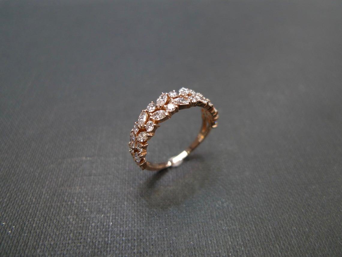 For Sale:  Marquise Diamond and Round Diamonds Half Eternity Wedding Band in 18K White Gold 7