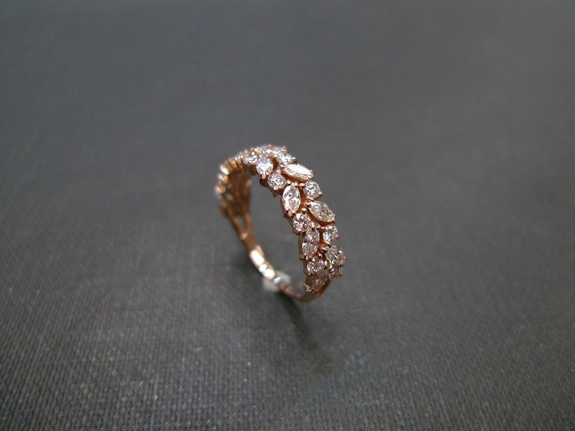 For Sale:  Marquise Diamond and Round Diamonds Half Eternity Wedding Band in 18K White Gold 8