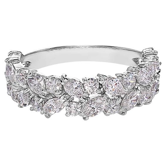 Marquise Diamond and Round Diamonds Half Eternity Wedding Band in 18K White Gold