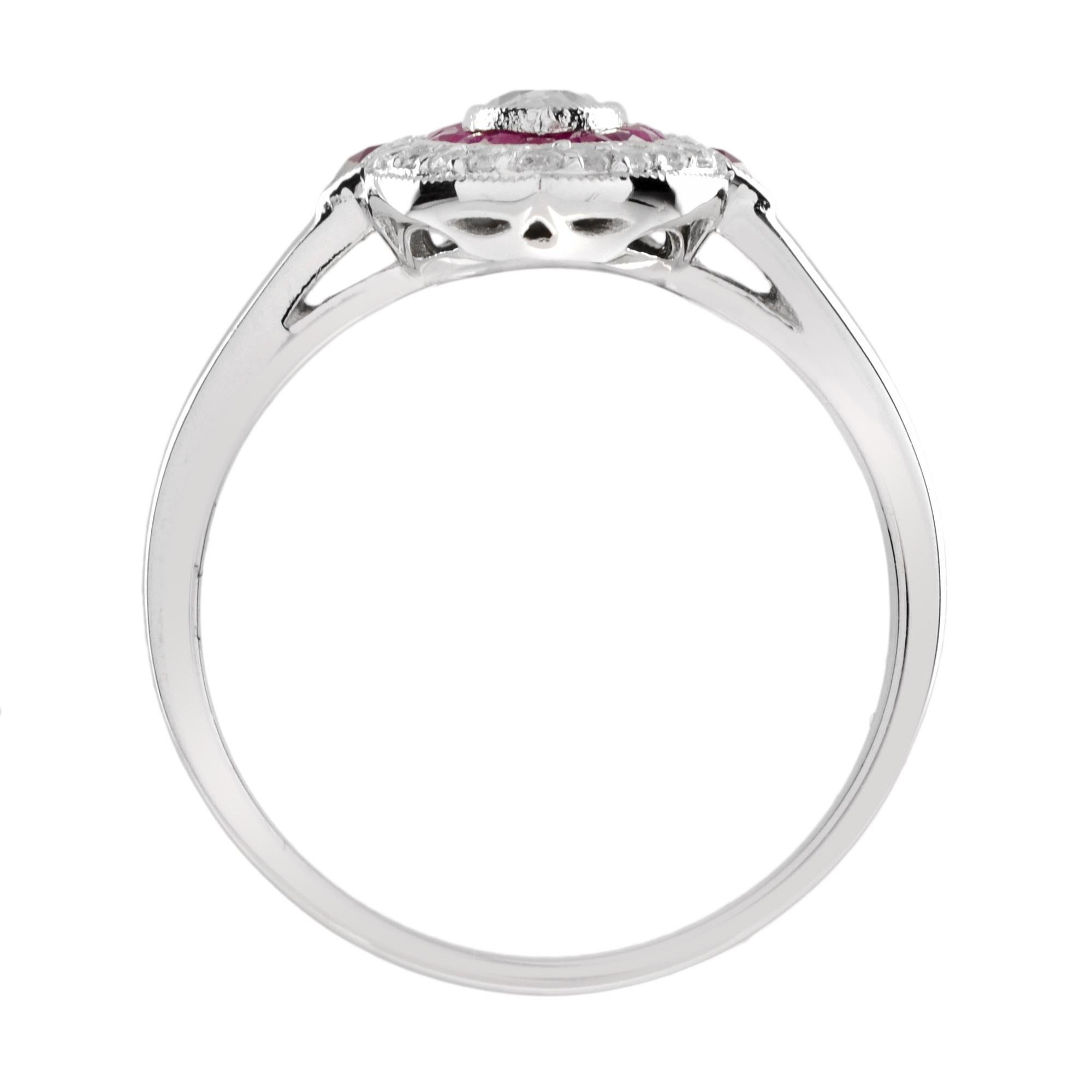 Bague de fiançailles de style Art déco en or blanc 18 carats, diamant marquise et rubis en vente 5