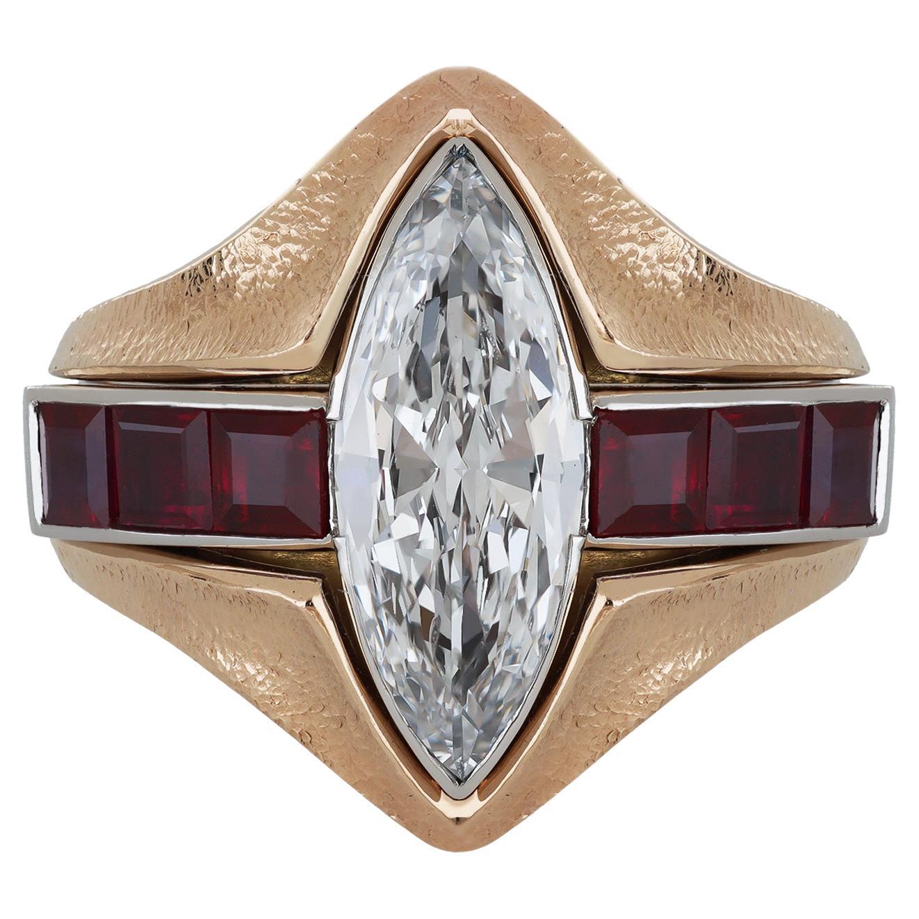 Marquise Diamond and Ruby Convertible Ring, circa 1950.