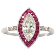 Marquise diamond and ruby platinum ring