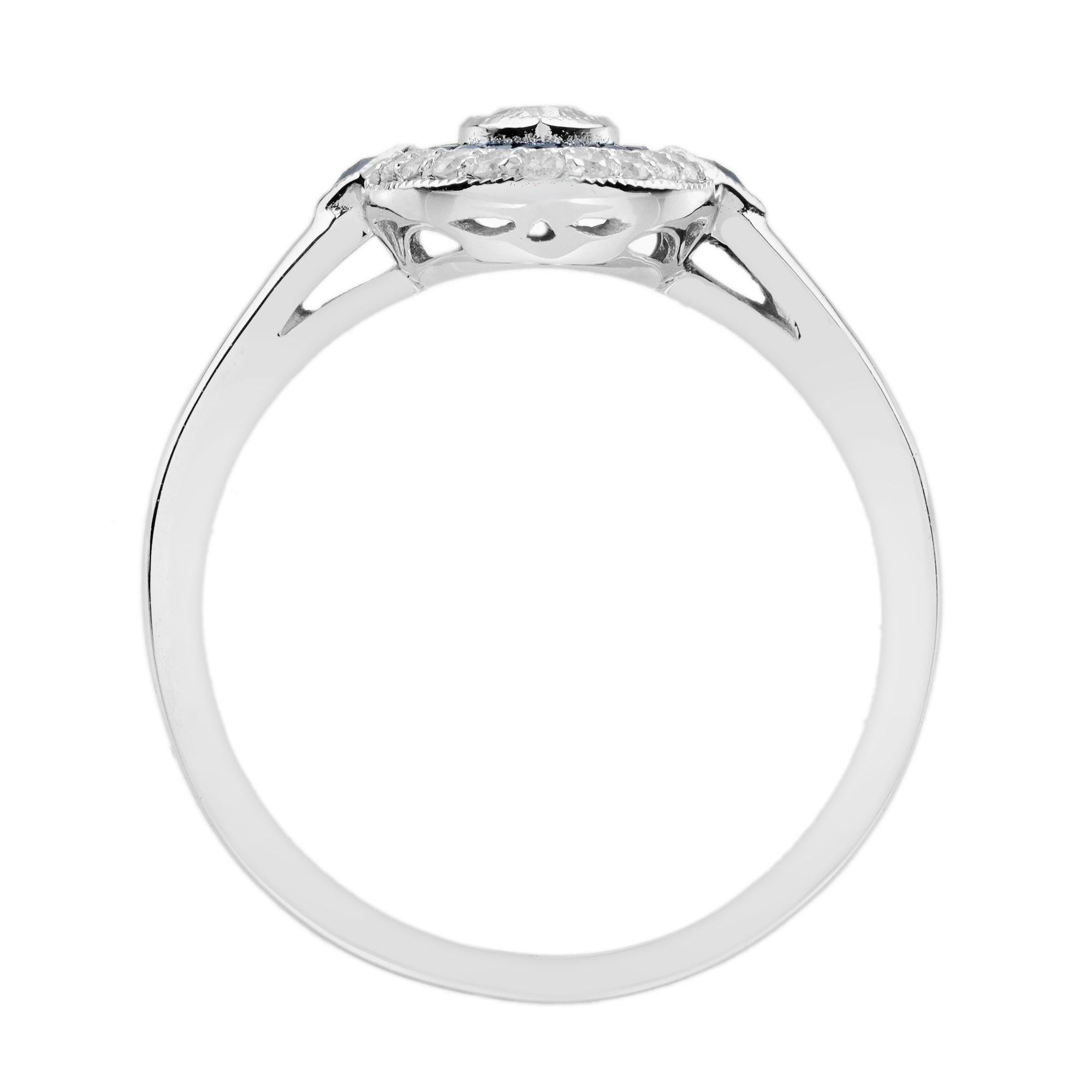 Anello di fidanzamento in stile Art Deco con diamante e zaffiro marquise in oro bianco 14K in vendita 3