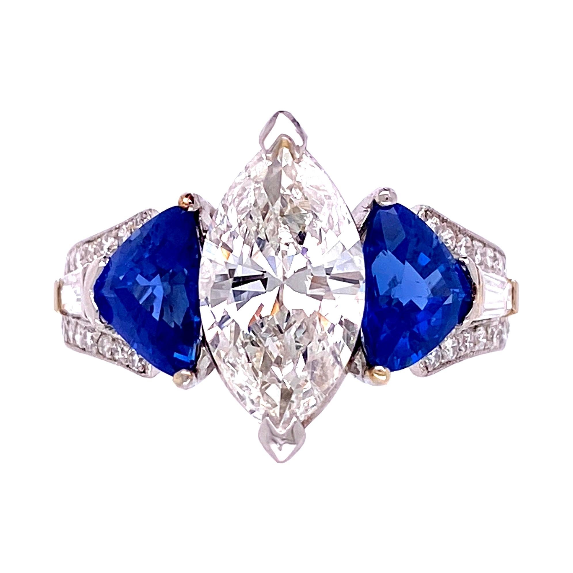 3.00 Carat Sapphire and Diamond ThreeStone Platinum Ring Fine Estate