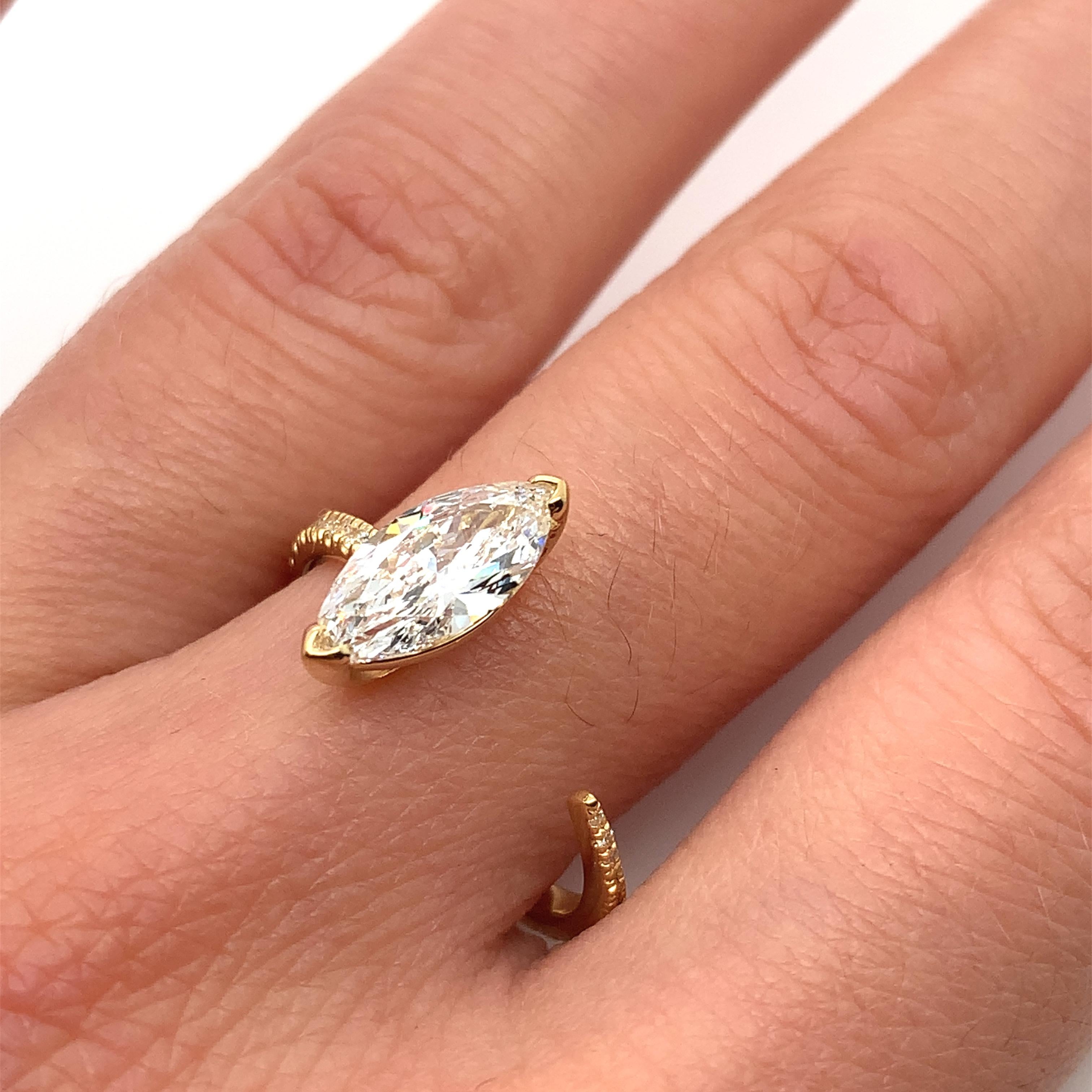 Marquise Cut Marquise diamond art deco split open band cocktail ring 18k yellow gold For Sale