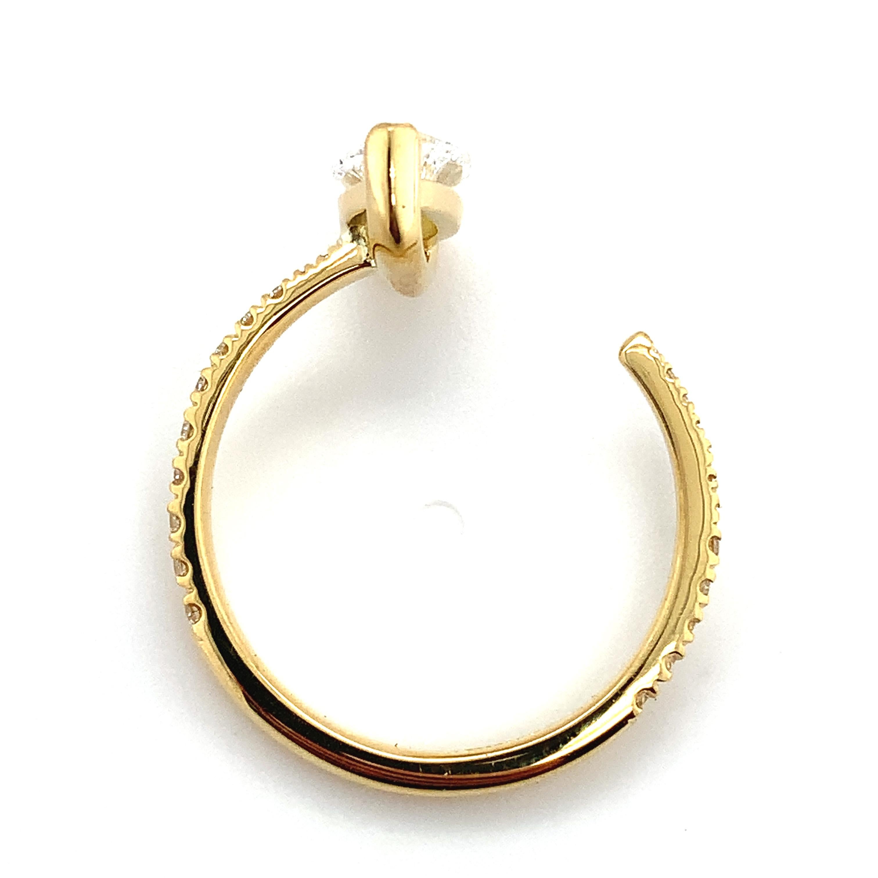 Marquise diamond art deco split open band cocktail ring 18k yellow gold For Sale 3