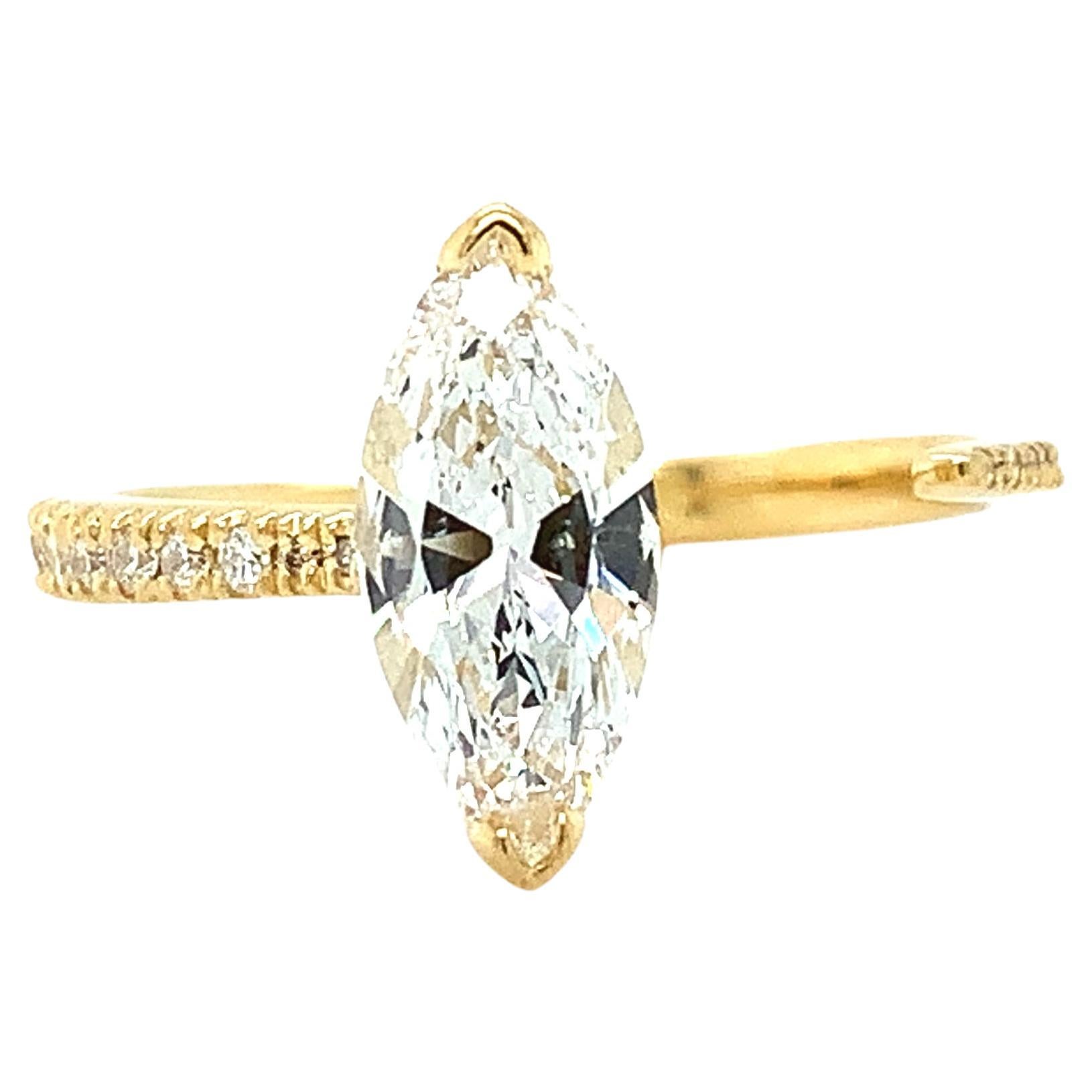 Marquise diamond art deco split open band cocktail ring 18k yellow gold For Sale