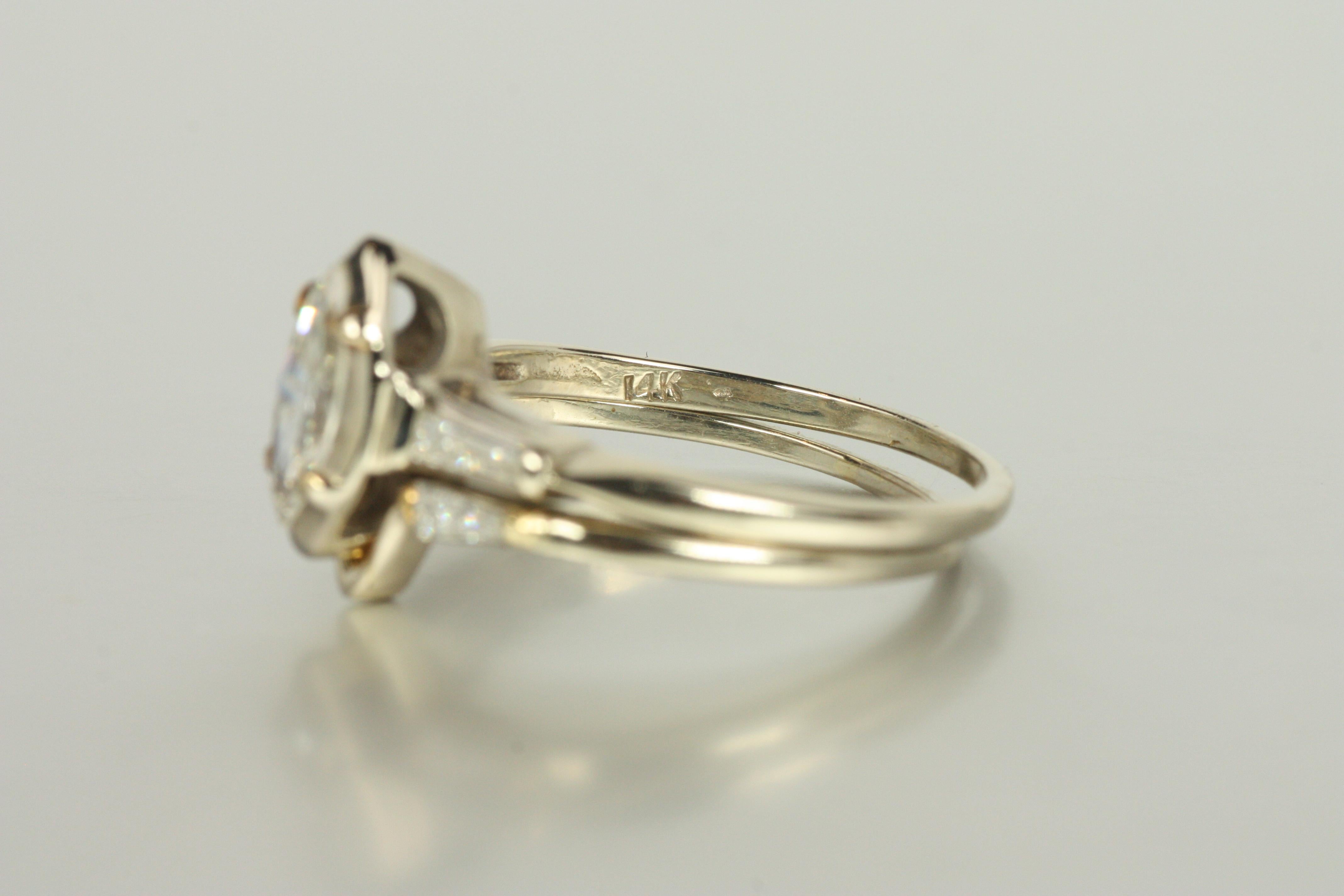 Marquise Diamant & Baguette Verlobungsring & Ehering Set 14K Weißgold im Angebot 5