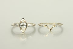 Marquise Diamond & Baguette Engagement Ring & Wedding Band Set 14K White Gold