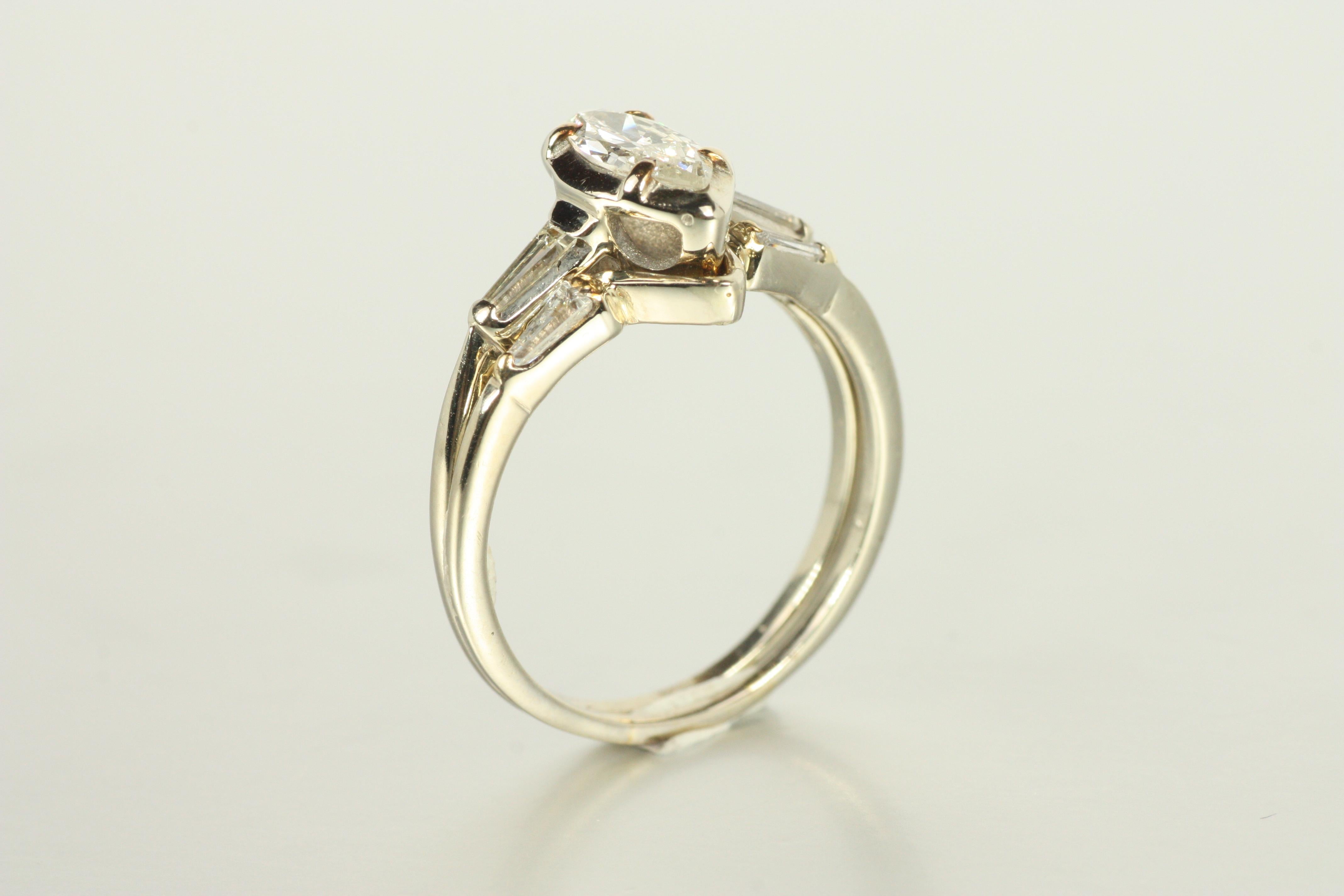 Marquise Diamant & Baguette Verlobungsring & Ehering Set 14K Weißgold im Angebot 1