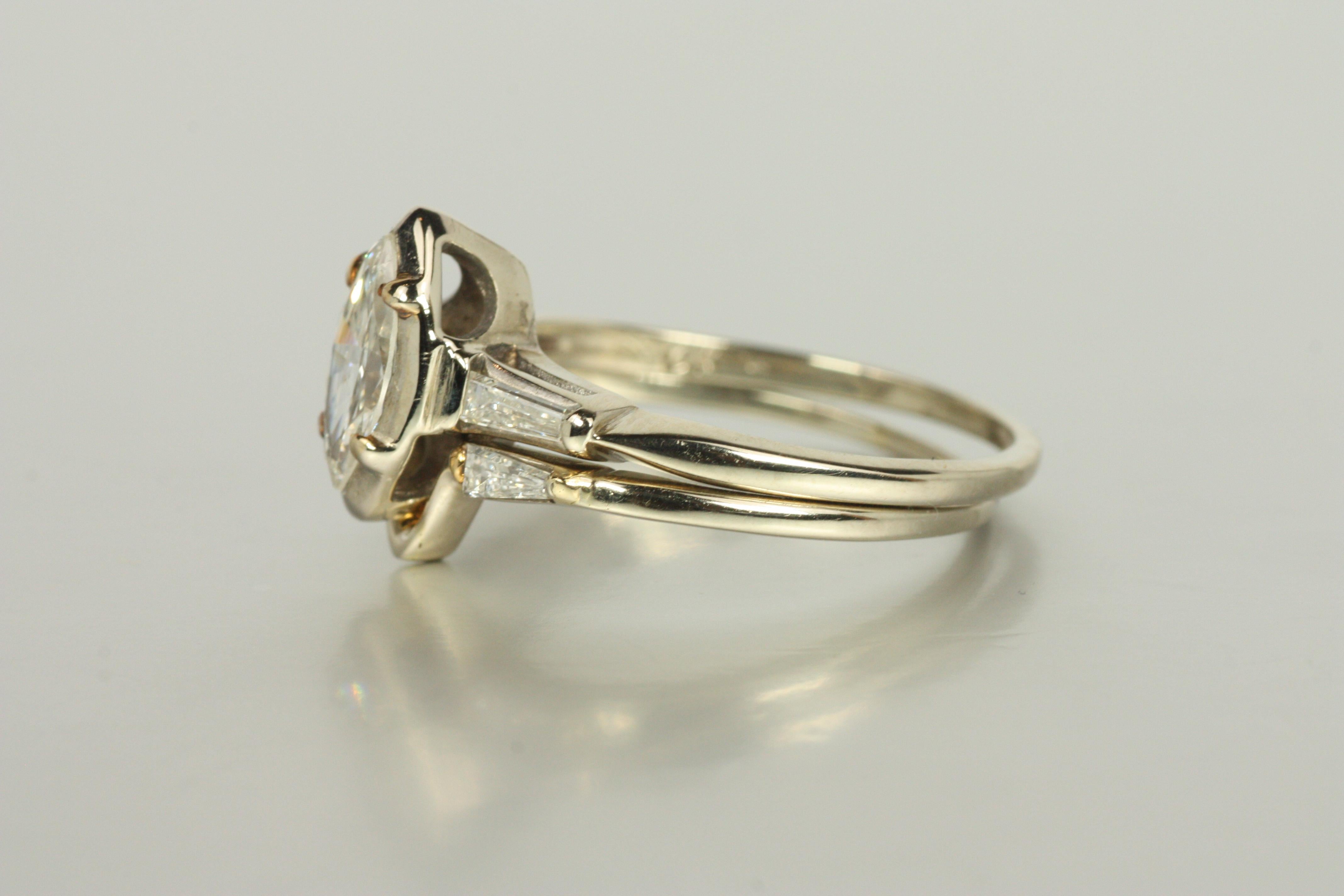 Marquise Diamant & Baguette Verlobungsring & Ehering Set 14K Weißgold im Angebot 4