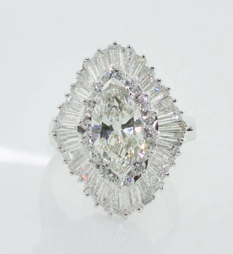 Marquise Diamond Ballerina Ring in White Gold GIA Certified J SI2 In Excellent Condition In Wailea, HI
