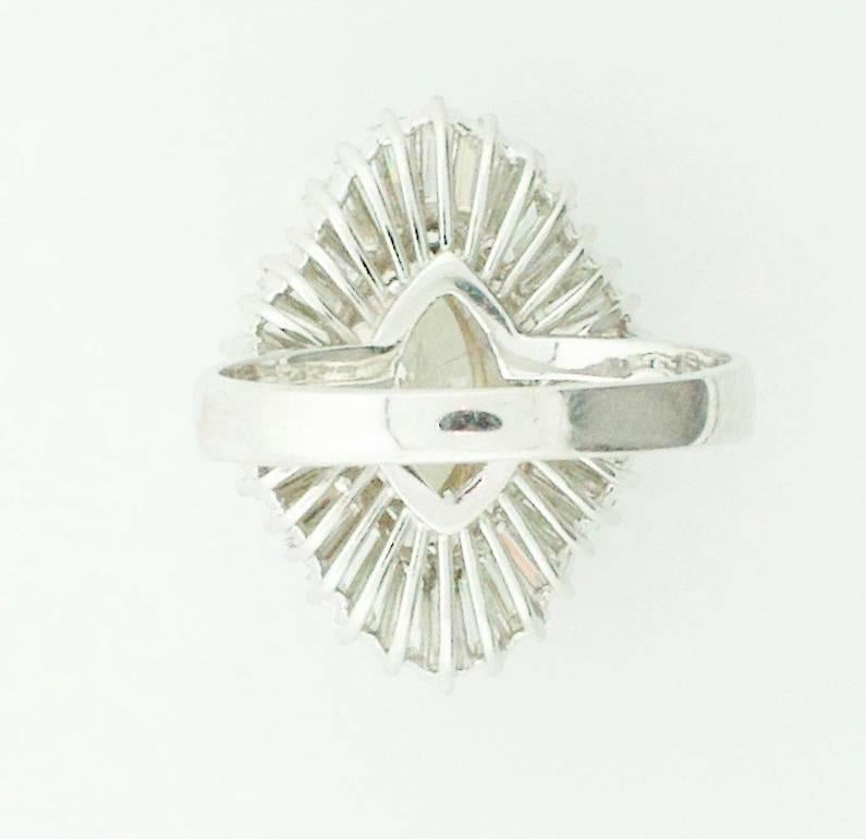 Women's or Men's Marquise Diamond Ballerina Ring in White Gold GIA Certified J SI2