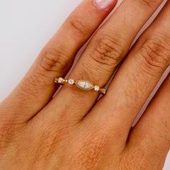 Marquise Double Bezel Diamond Band Minimalist Slim Stack 14K Yellow Gold Revival