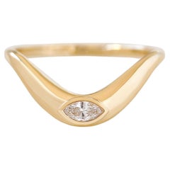 Marquise-Diamant-Lünette Chunky Gold Curve-Ehering mit Marquise-Diamant-Lünette