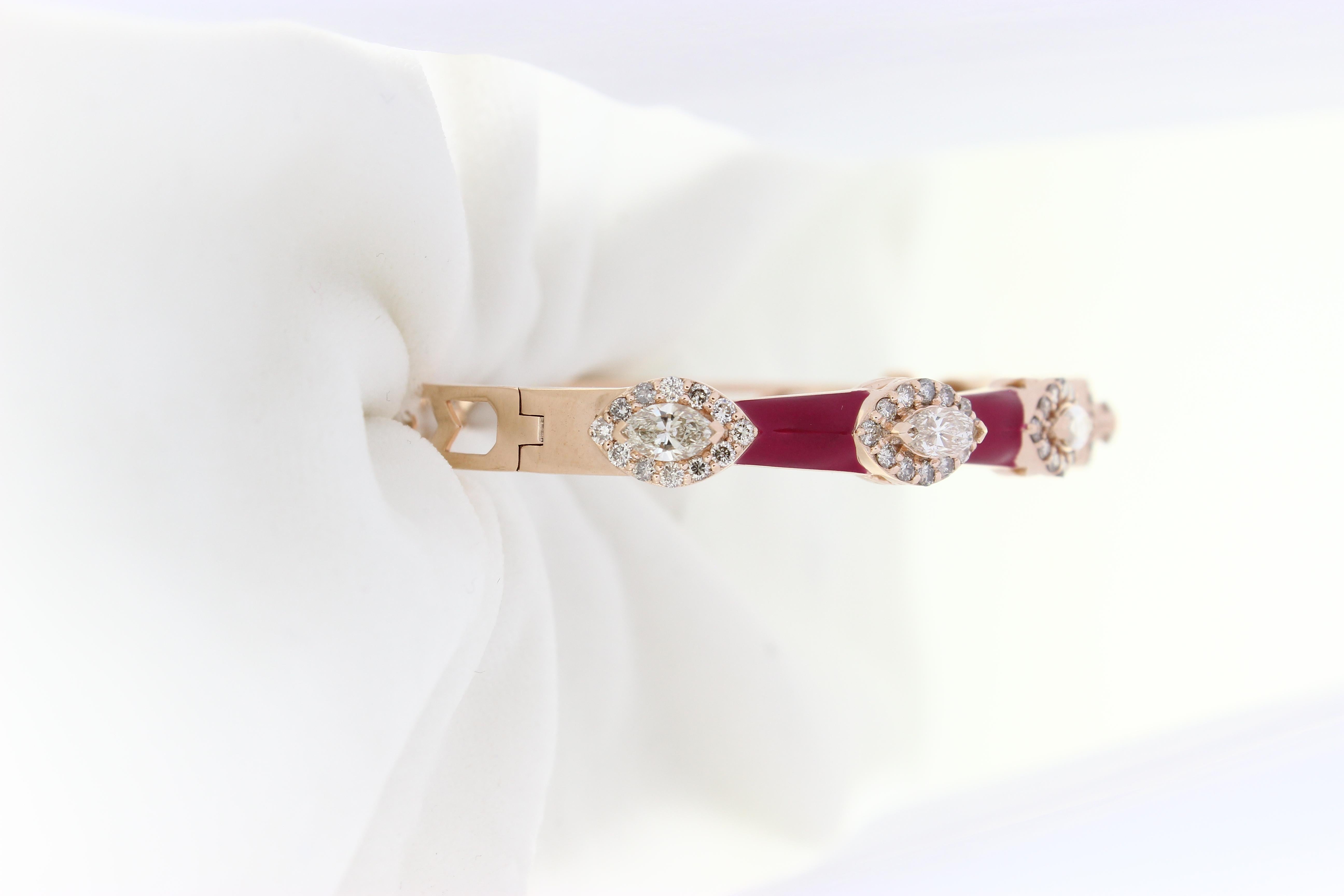 Art Deco Marquise Diamond Bracelet with Colored Enameling in 18k Solid Gold For Sale