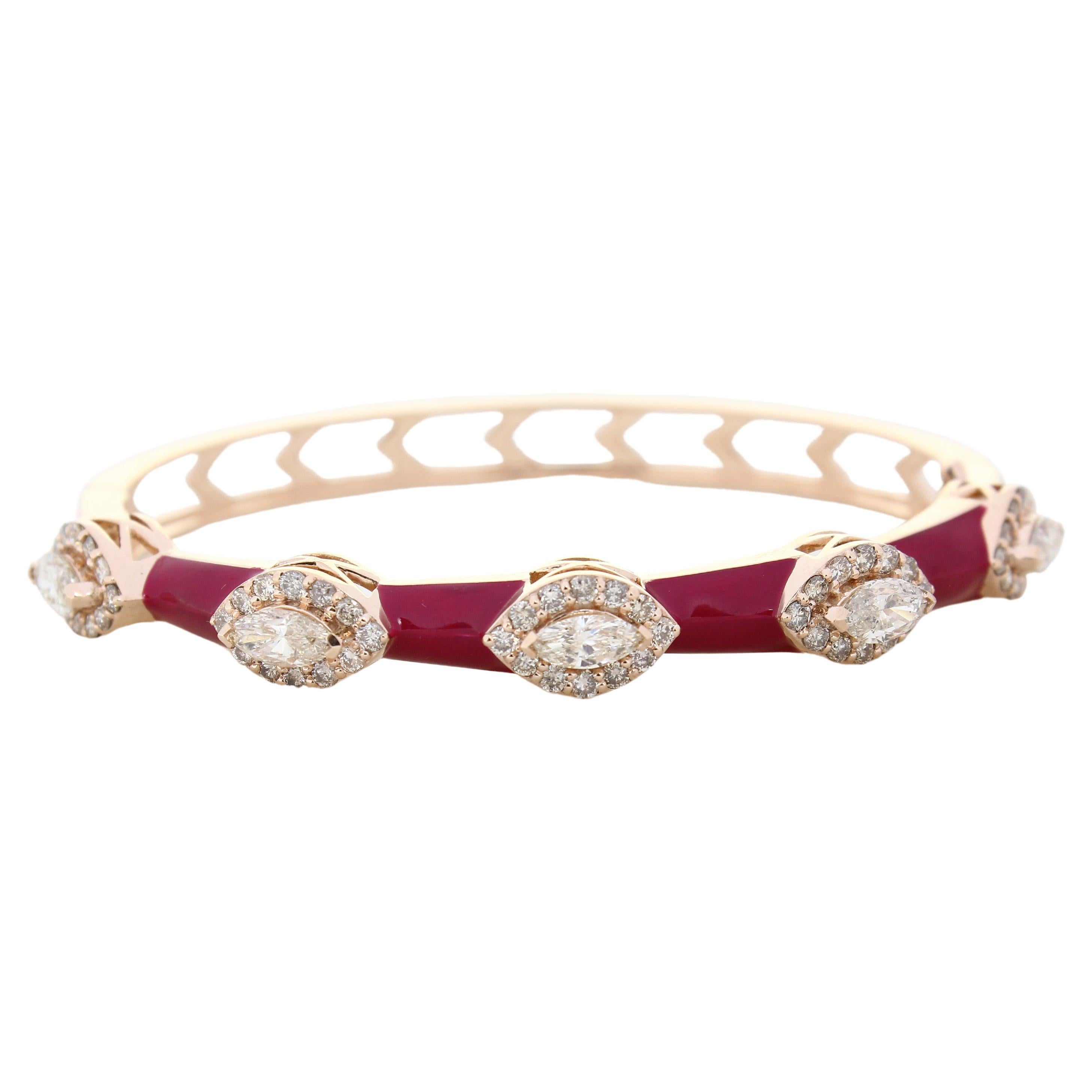 Bracelet en or massif 18 carats avec diamants marquises et émail coloré