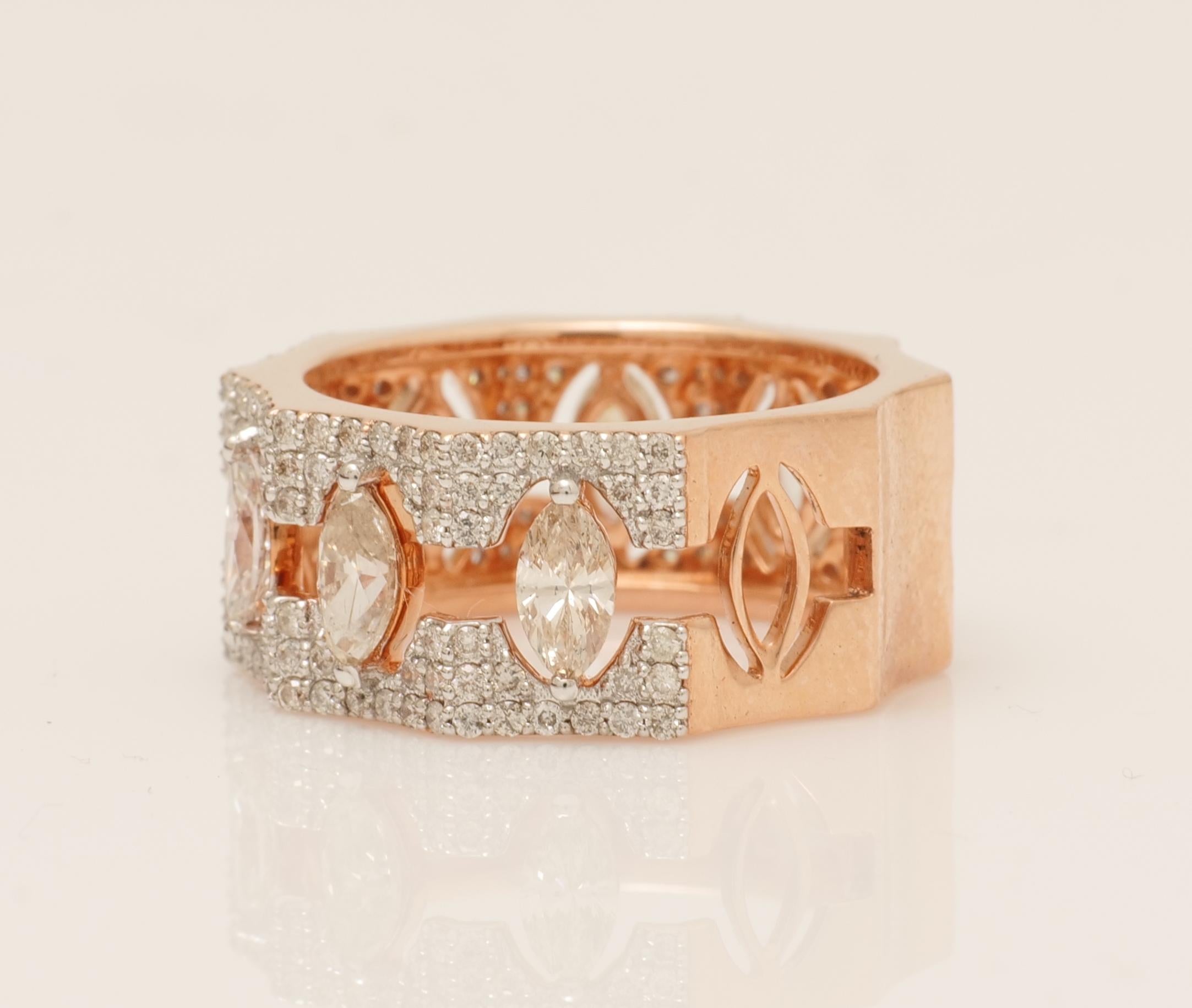 De las mujeres Anillo con banda ancha de diamantes marquesa en oro macizo de 14 quilates (certificado) en venta