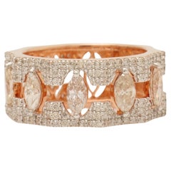 Anillo con banda ancha de diamantes marquesa en oro macizo de 14 quilates (certificado)