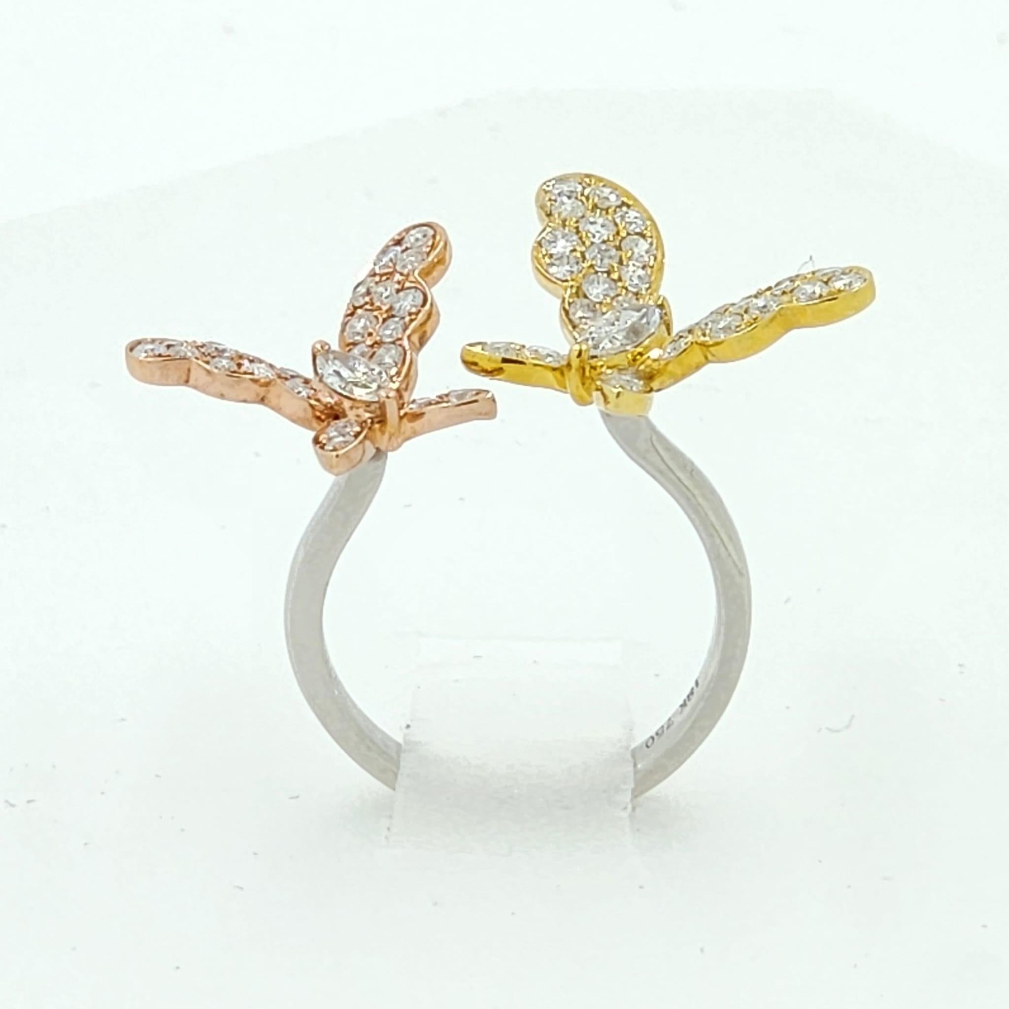 Marquise Cut Marquise Diamond Butterfly Ring in 18 Karat Gold For Sale