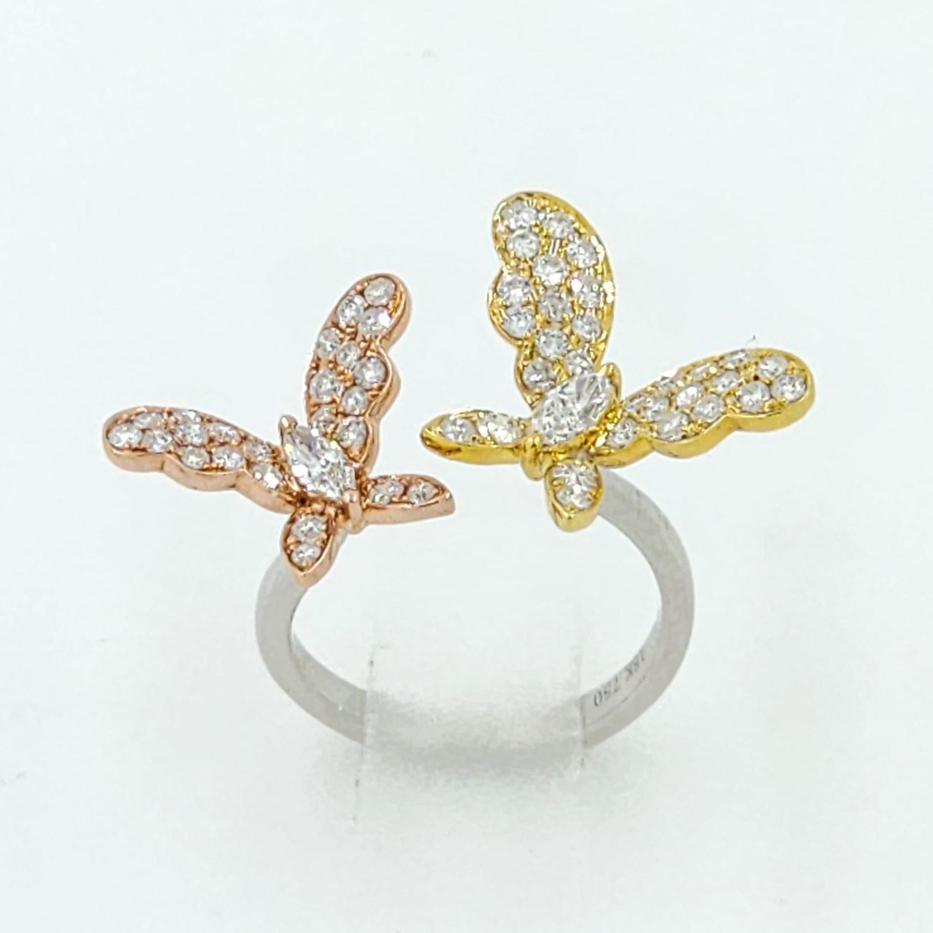 Women's Marquise Diamond Butterfly Ring in 18 Karat Gold For Sale
