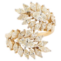Marquise Diamond Bypass Ring 3 Carats 18K Yellow Gold