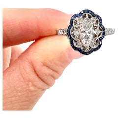 Marquise Diamond & Calibrated Sapphire, Art Deco-Style Fancy Cluster Ring