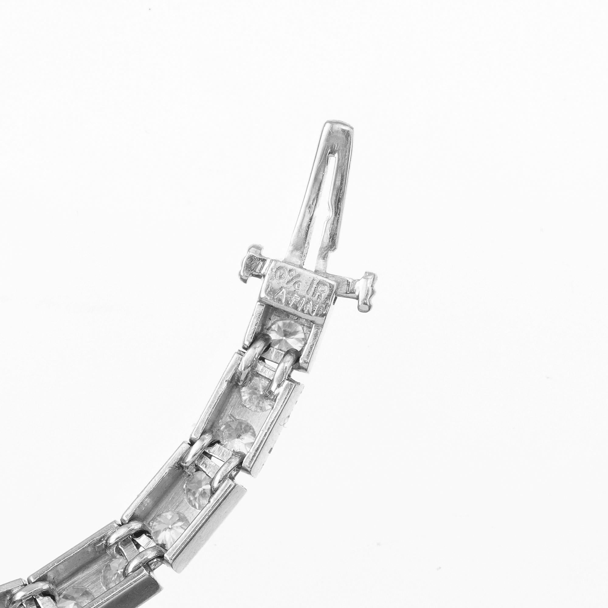 Women's Marquise Diamond Calibre Emerald Platinum Art Deco Bracelet For Sale
