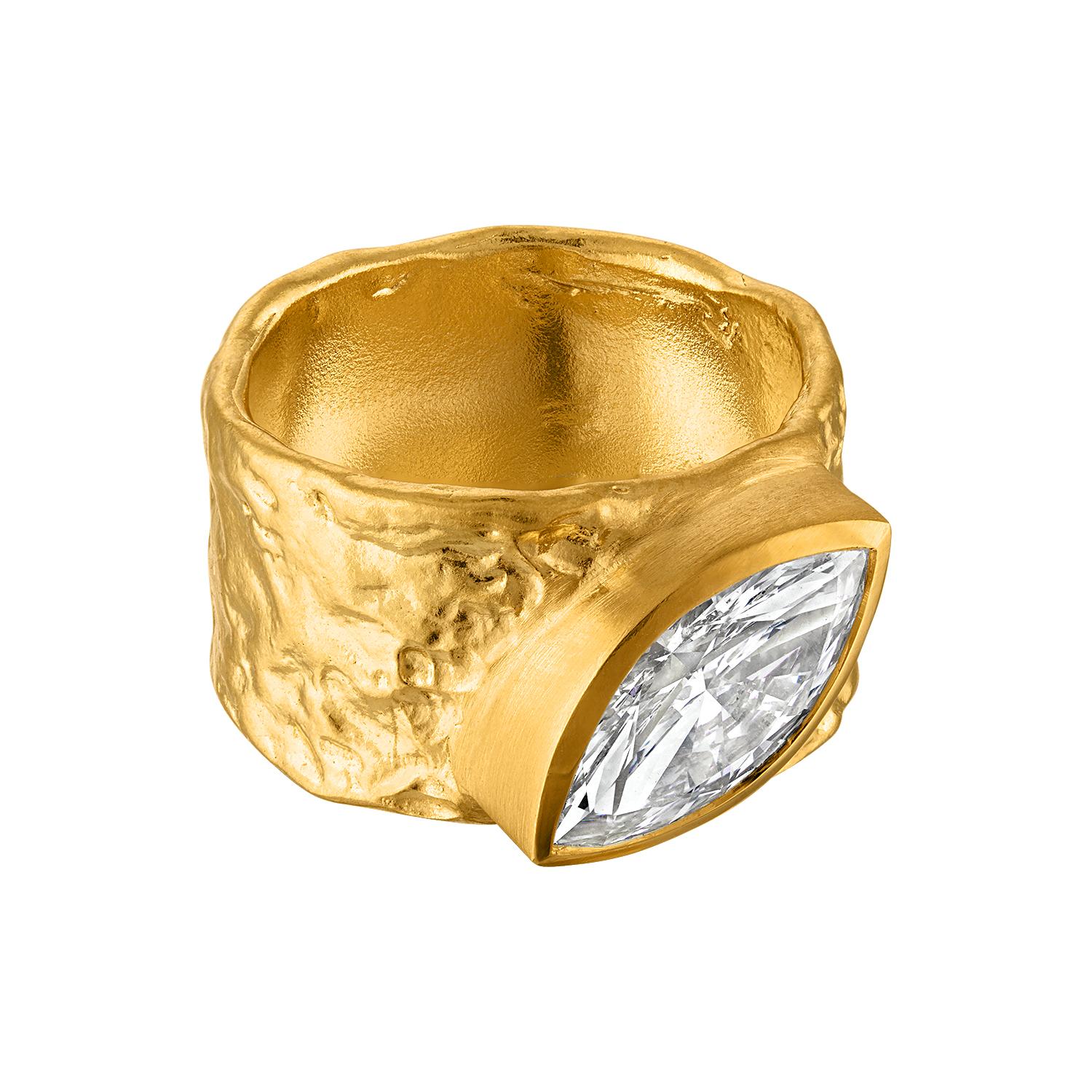 Artisan Marquise Diamond Cigar Band Ring in 22k Gold For Sale