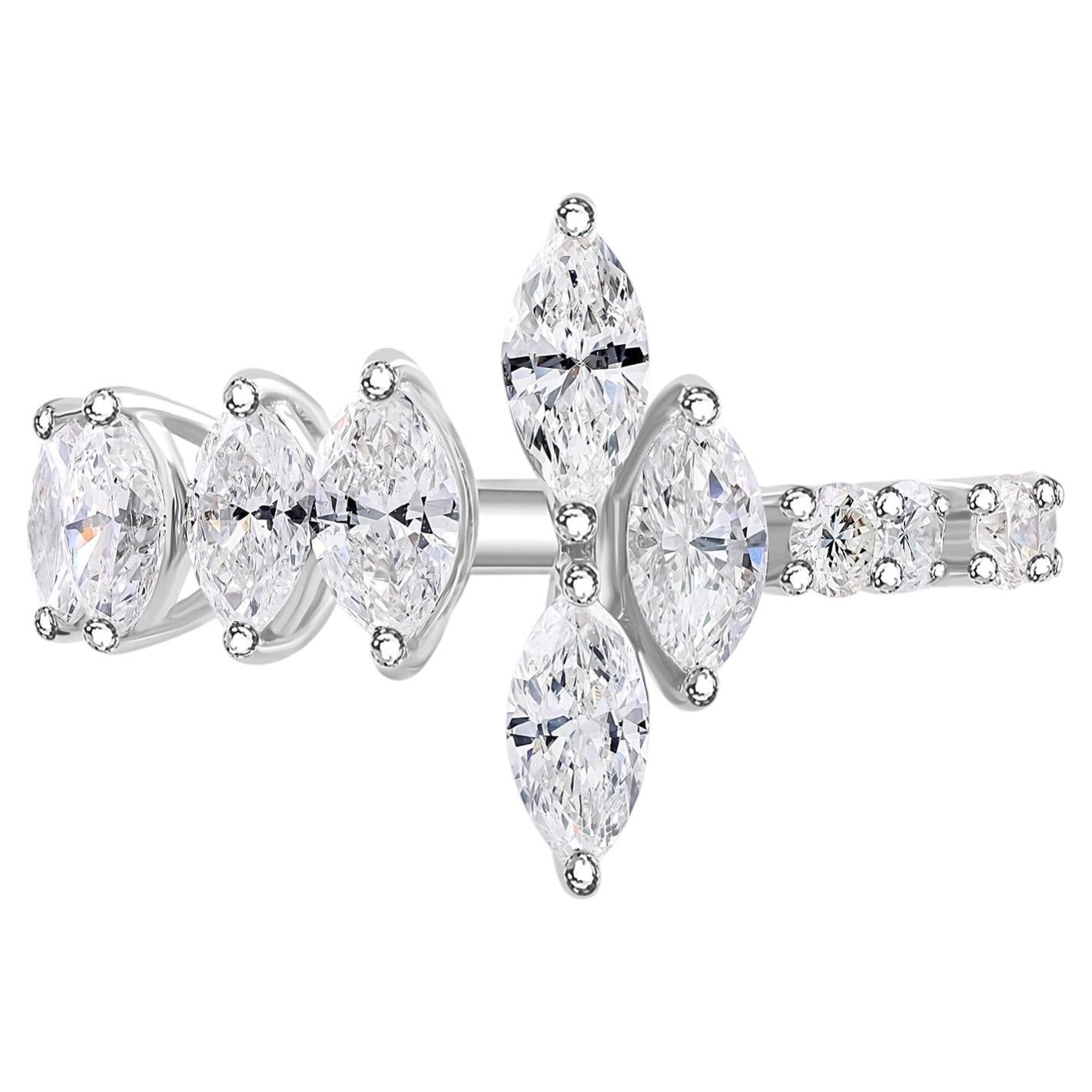 For Sale:  Natural 1.18 Ct SI/H Marquise Diamond Cluster Ring in 18K White Gold