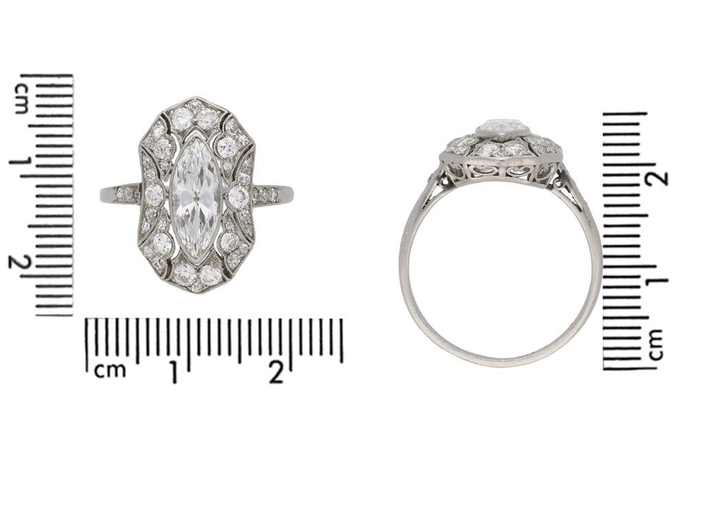 Marquise Diamant-Cluster-Ring, um 1925. (Marquiseschliff) im Angebot