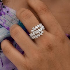 Marquise 2.57 Carat Diamond Cluster Wide Cocktail Band Ring 18k White Gold