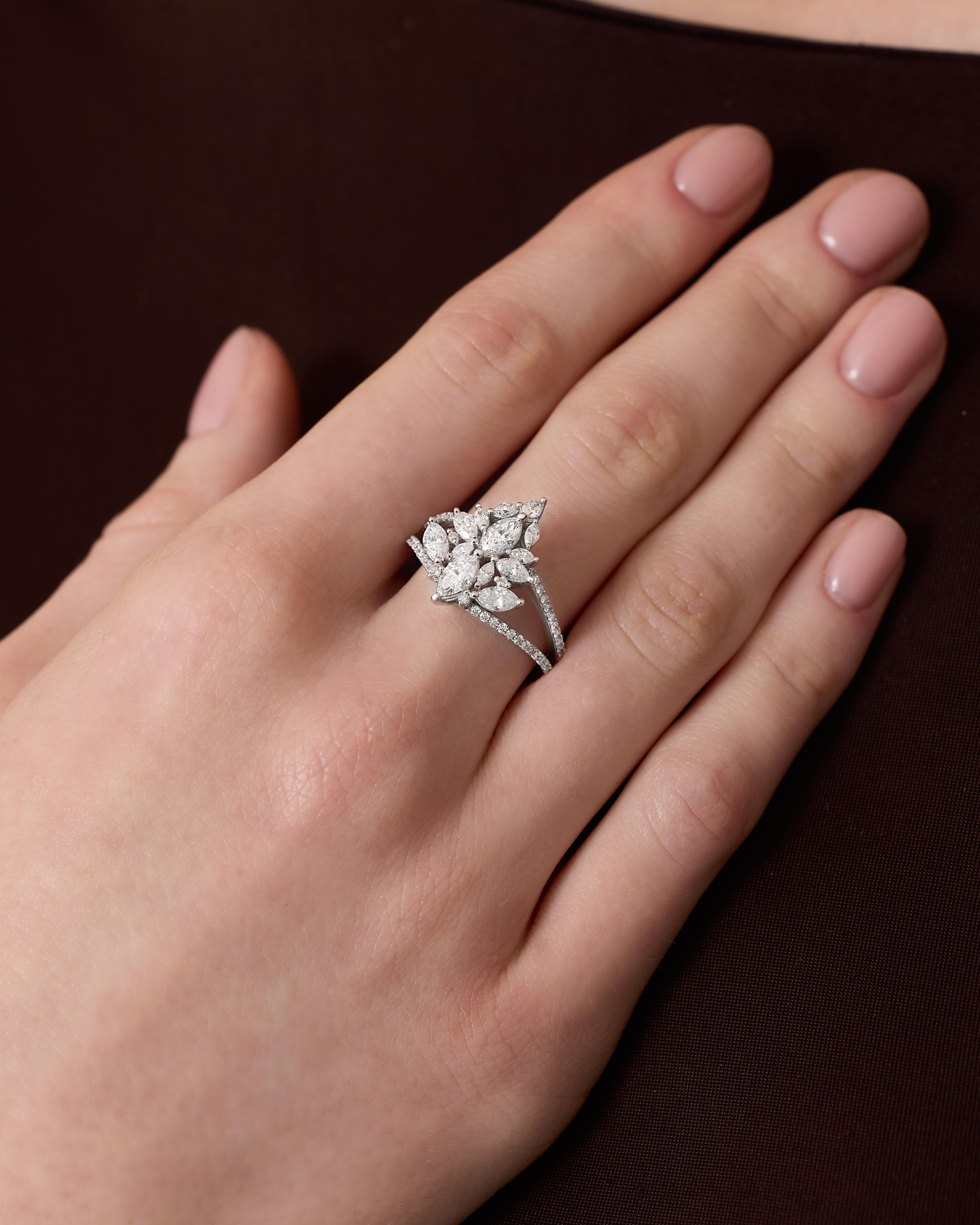 For Sale:  Marquise Diamond Cocktail 1.25ct Solid Gold Ring 2
