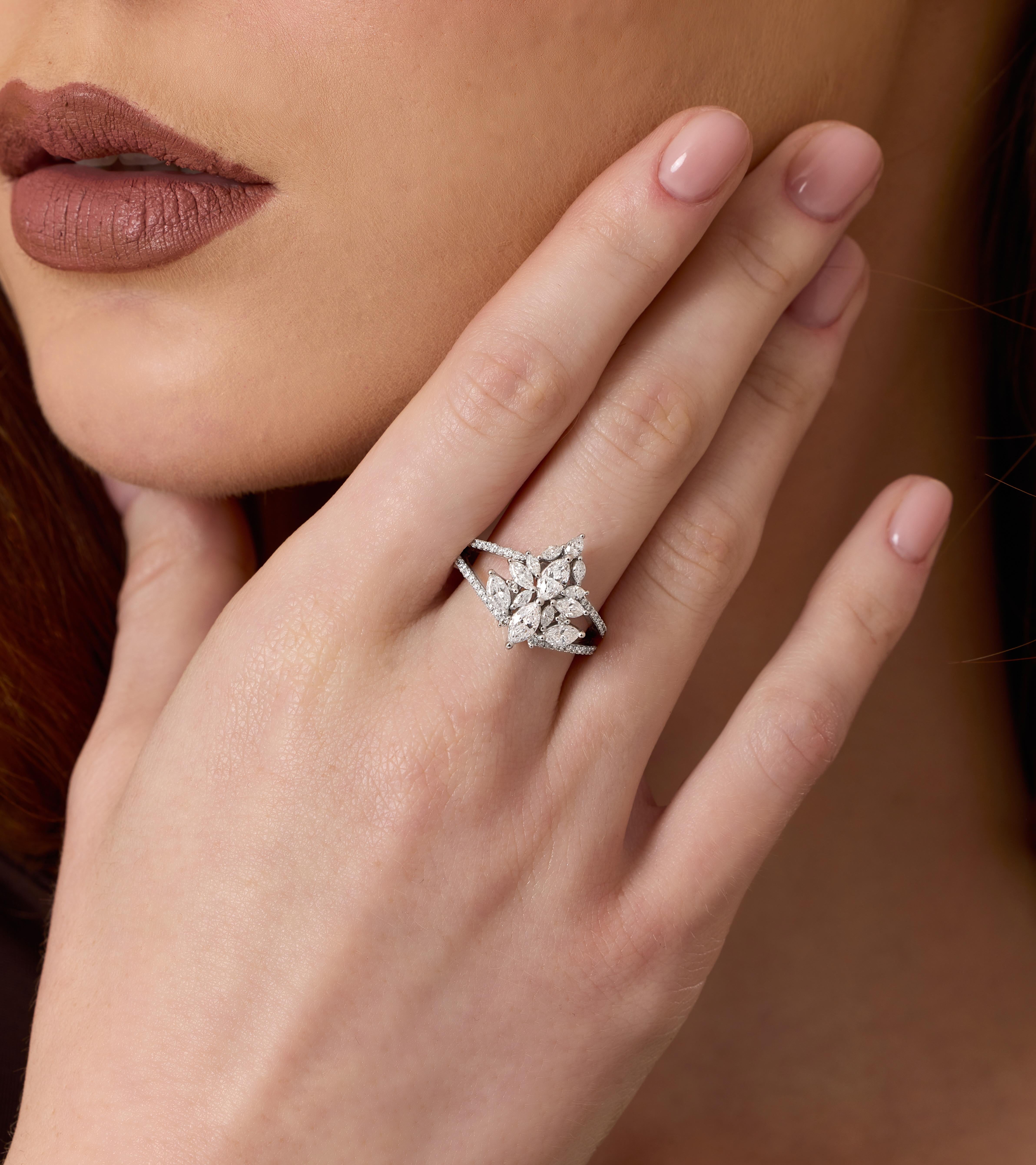 For Sale:  Marquise Diamond Cocktail 1.25ct Solid Gold Ring 4